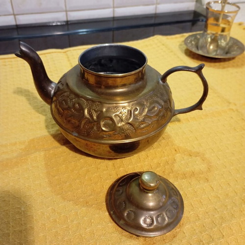 Turkish brass tea set used, vintage