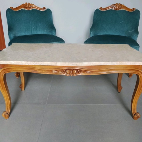 Louis Quinze Walnut Seating Set like new with covers and piping
