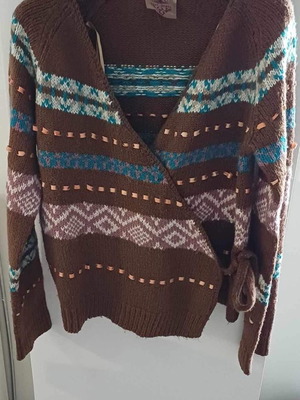 Knitted wrap cardigan used, brown, size L with side tie