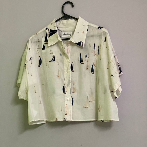 Hemithea Crop Shirt, One Size, white and blue, 100% cotton