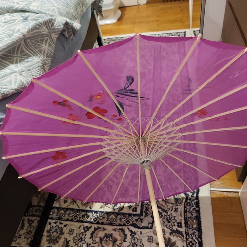 Traditional Asian parasol purple with painted flowers