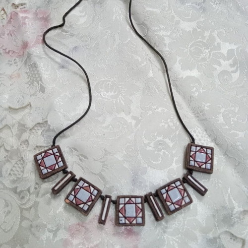 Ethnic handmade clay necklace with enamel, 2004, new