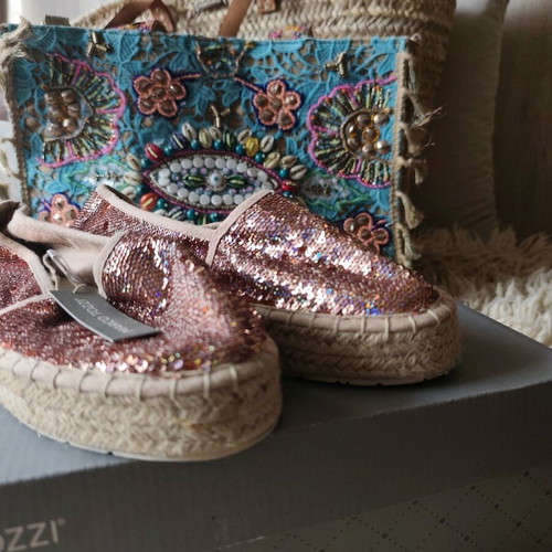 Marco Tozzi espadrilles with sequins, new, size 37, colorful and gold