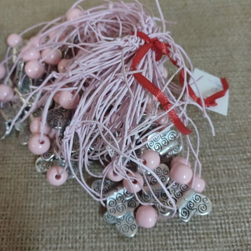 Baptism martyrika bracelets with metal butterfly and pink bead, pack of 100