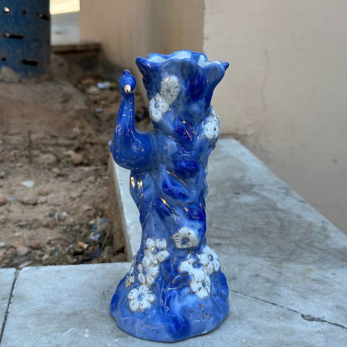 Collectible ceramic peacock vase used with gold details 1959