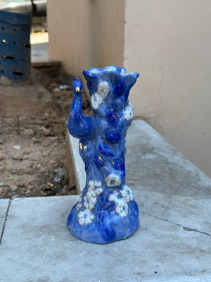 Collectible ceramic peacock vase used with gold details 1959