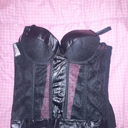 Corset narrow with transparency and leather new, size M