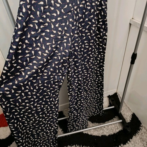 High-waisted pants with bird pattern like new, dark blue