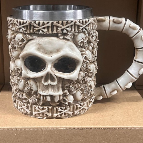 3D Beer Mug Stainless Steel and Resin 450ml Medieval Skull