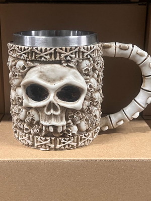 3D Beer Mug Stainless Steel and Resin 450ml Medieval Skull