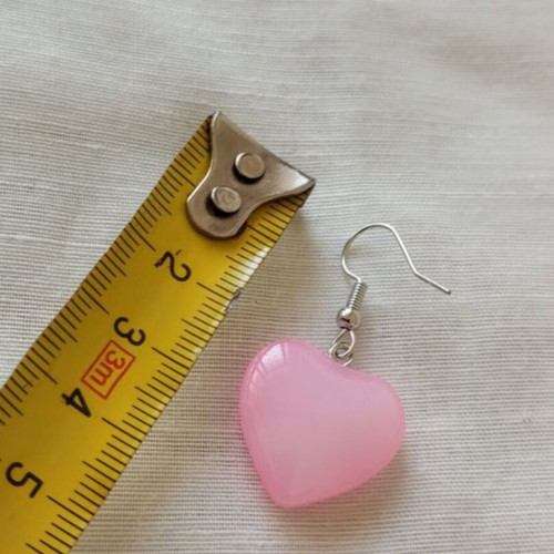 Quartz heart-shaped earrings new, pink and silver