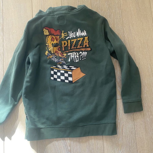 Vans Hoodie green, like new, You Wanna Pizza This? design