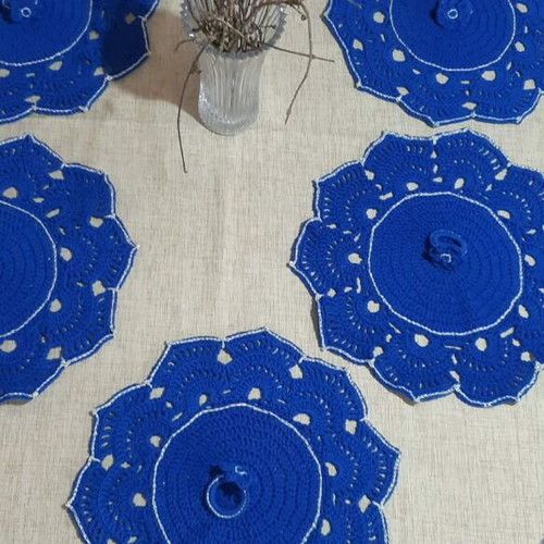 Royal Blue Elegance handmade placemat set new, 6 pieces