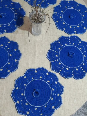 Royal Blue Elegance handmade placemat set new, 6 pieces