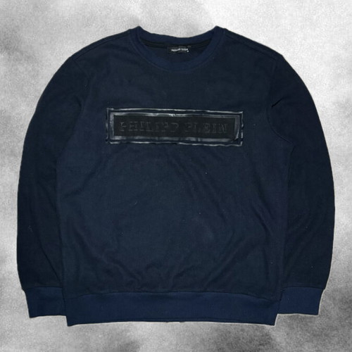Phillip Plein Navy sweatshirt with embossed logo used
