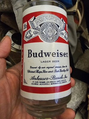 Budweiser Vintage Beer Glass with Historic Logo from 80s