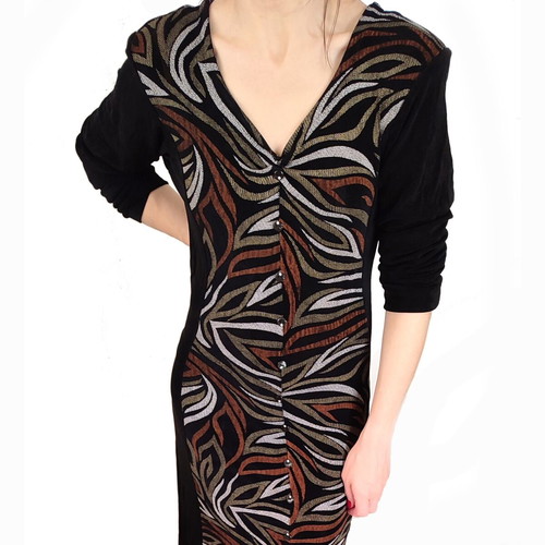Vintage 80s Long Rib Dress used, black with buttons