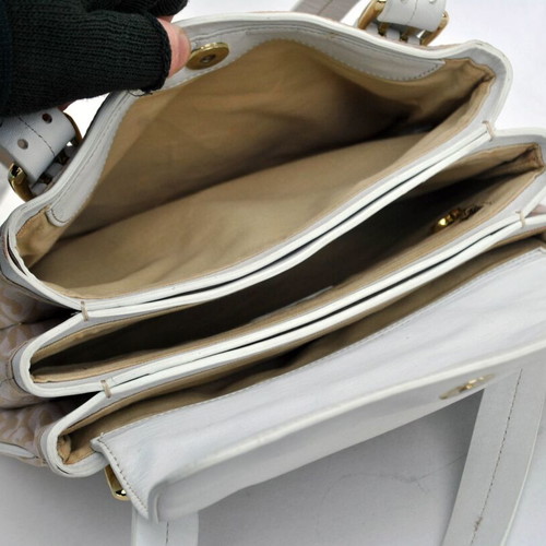Moschino shoulder bag used, beige and white, canvas and leather