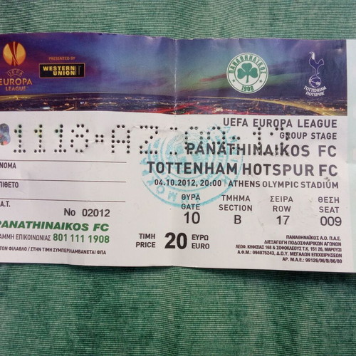 Panathinaikos Tottenham Used Ticket