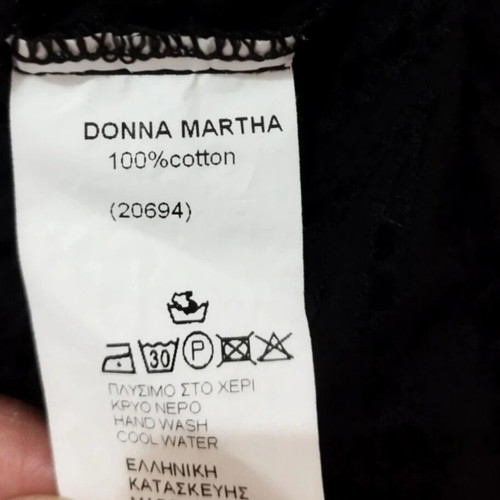 Donna Martha broderie black cotton top new, size L