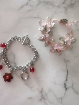 Silver bracelets with burgundy and pink details like new, set of 2