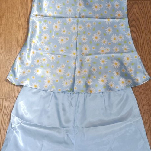 Satin summer pajamas like new blue floral set with hole