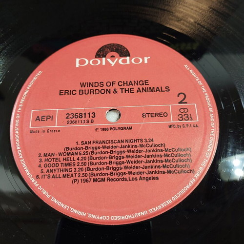 Eric Burdon & The Animals Winds Of Change vinyl used