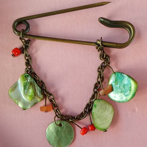 Metal Pin with Natural Beads and Distinctive Colors like new