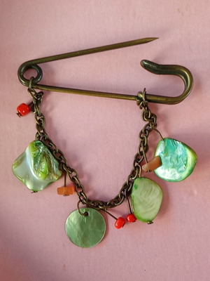 Metal Pin with Natural Beads and Distinctive Colors like new