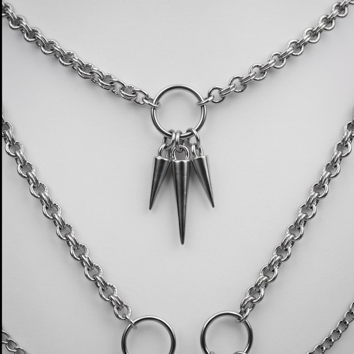 Gothic Layered Necklace with Blue Eye Charm Stainless Steel