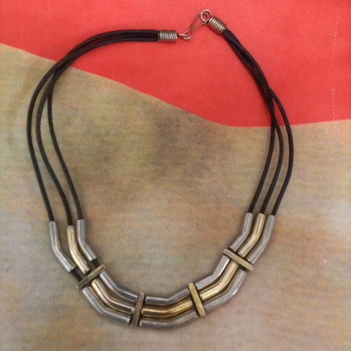Old steel necklace with leather used