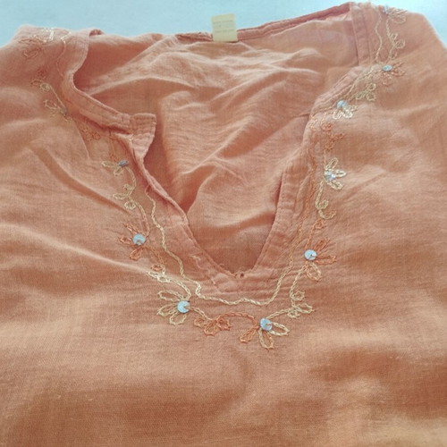 Cotton tunic kaftan L/XL coral with embroidery new