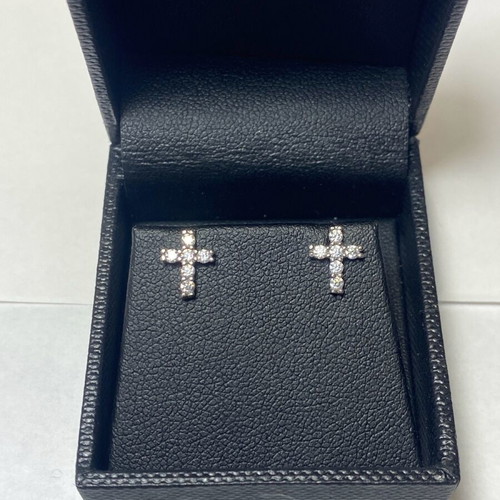 White gold cross earrings 14k with zirconia new