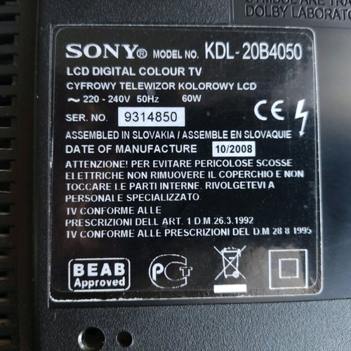 Sony Bravia KDL 20B4050 LCD TV used 20 inch HD with HDMI, SCART