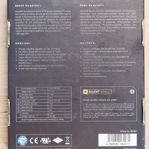 Bequiet Silent Wings 3 140mm 1000rpm fan like new