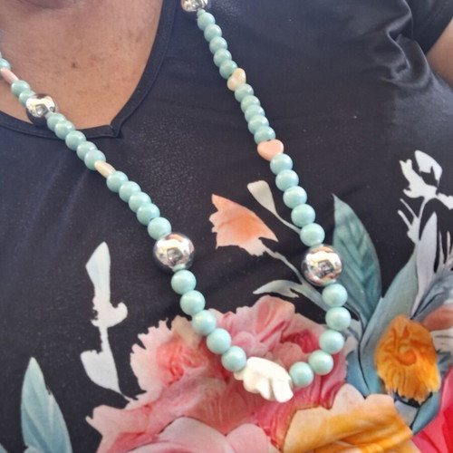 Long necklace new, turquoise and silver