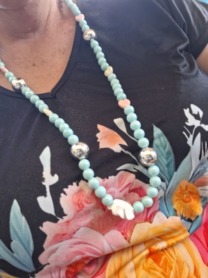 Long necklace new, turquoise and silver