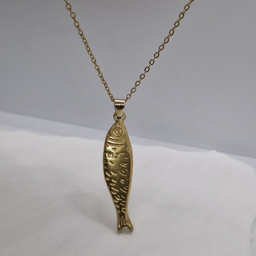 Steel fish necklace new, gold color, hypoallergenic