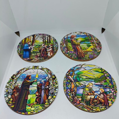 Lord of the Rings wooden coasters like new with stained glass design