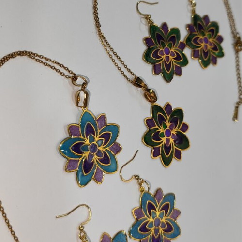 Lotus Bloom Handmade UV Resin Earrings and Necklace Set