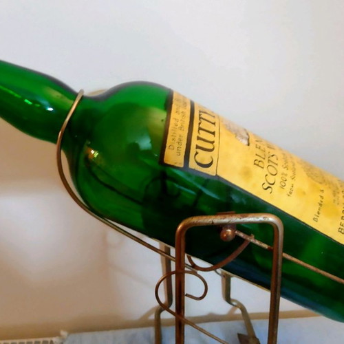 Vintage empty Cutty Sark whisky bottle 1 gallon with metal pourer and cradle used