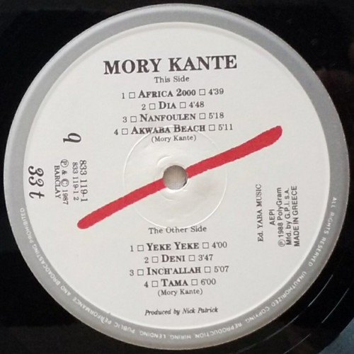 Mory Kanté Akwaba Beach vinyl album used, electronic folk world