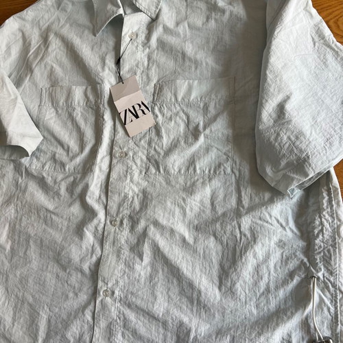 Zara Oversized Technical Fabric Shirt, pale green L