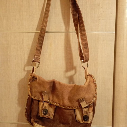 Reeplay women's crossbody bag like new, leather and thick fabric, brown