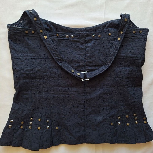 Karen Millen Vintage Y2K Small Black Broderie Anglaise Corset Halter Top like new