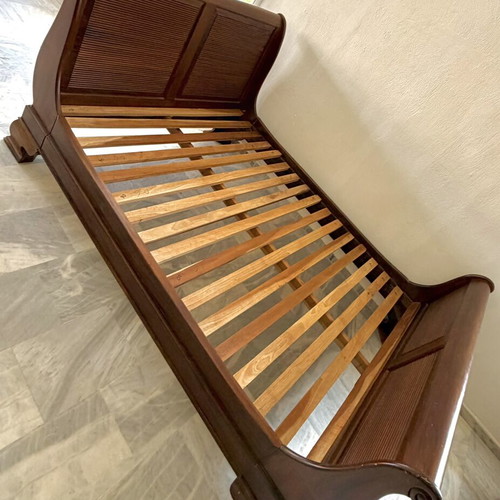 Solid wood bed used, mahogany finish, classic heavy construction