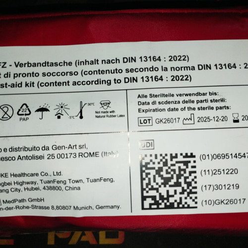 Car First Aid Kit DIN13164 new, GENART, compliant with new law