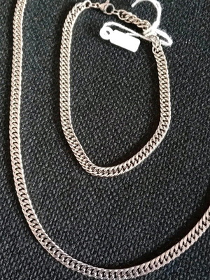 Stainless Steel Chain and Bracelet Set Silver New