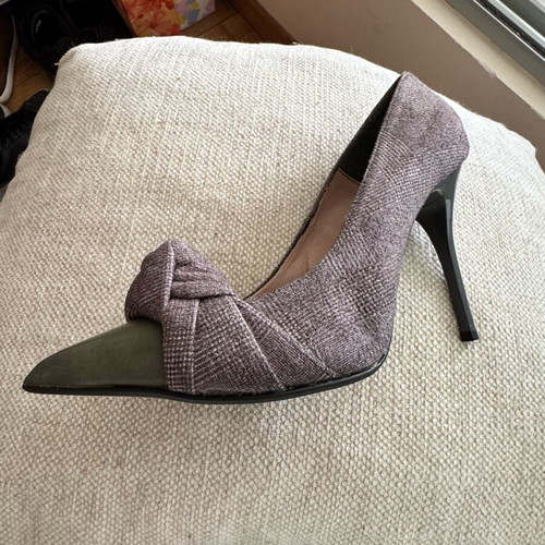 Grey checkered pumps like new, suede, size 36, 10cm heel