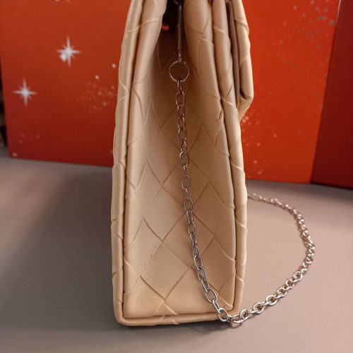 Woven clutch bag new, beige nude with chain